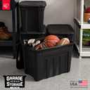 IRIS USA 31 Gallon Heavy Duty Storage Totes with Easy-Grip Handles, 4 Pack - Large Bins with Lids Garage Organizing Tubs, Durable Stackable Utility Containers, Made in USA - Black