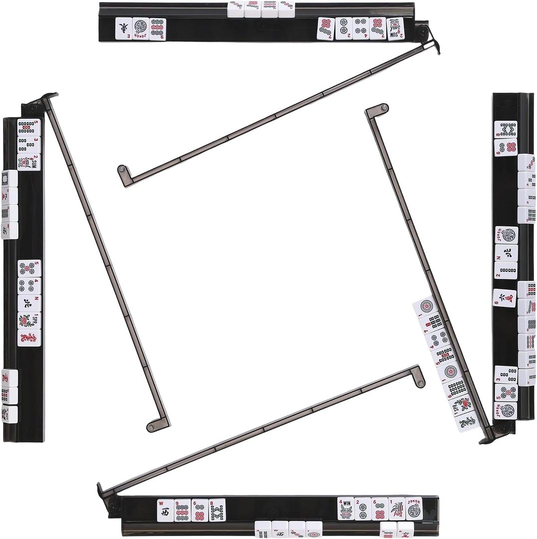 Mahjong Racks with Pushers, Anti-Slip Design Clear All-in-One Mahjong Racks and Pushers - Modern American Mahjong Tile Racks Set of 4 (Dark Gray)