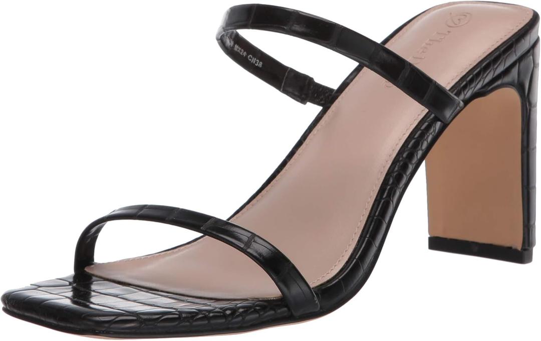 The Drop Women's Avery Square Toe Two Strap High Heeled Sandal (Size 8.5, Black)