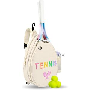 NZNDB Tennis Bags for Women Girl, Tennis Sling Crossbody Backpack, Water Resistant Tennis Bag for Pickleball, Tennis, Racketball (White)