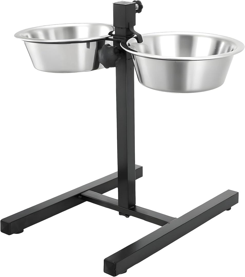 MidWest Homes for Pets Midwest Adjustable Elevated Pet Feeder Raised Dog Food Bowl, Water Bowls, Dog Feeding Station H-Base Double Bowl Stand Two Stainless Steel Removable Bowls 2 X 1600 Ml,6 Cm,10 Cm