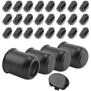 HowioZil 4-Pack Trailer Push Through Center Caps and Trailer Wheel Lug Sets - 3.19in Wheel Center Caps Matte Black Wheel Cover Stainless Steel Hub Cap with 24 Black Capped 1/2-20 Lug Nuts for Truck RV