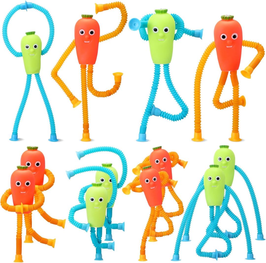 ShinyRelief 12 Pcs Telescopic Suction Cup Carrot Toys Suction Pop Tubes Toys Rubber Carrot Fidget Favor for Children with Autistic ADHD Anxiety Toddler Easter Basket Class Prizes