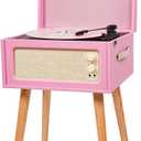 Vintage Standing Pink Vinyl Record Player with Detachable Legs, Built-in 4 Speakers, USB to PC Encoding, 33/45/78 RPM LP Player Bluetooth Retro Turntables Support Headphone Jack, RCA Out, AUX in