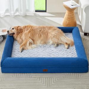 WNPETHOME Giant Dog Bed, Washable Dog Couch with Removable Waterproof Cover, Orthopedic Large Pet Sofa Bed with Bolster Sides for Sleeping (XXXX-L(61x43x7.5in), Blue)
