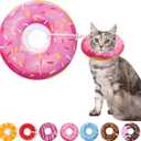 Cat Cone Soft Collar, Adjustable Cat Recovery Collars Kitten Cones to Stop Licking, Cute Donut Neck Collar After Surgery, Elizabethan Kittens Protective Cones After Spay (Donut Pink, Medium)