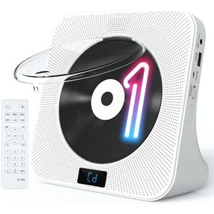 Desktop CD Player Portable with Bluetooth - Jimwey CD Players for Home with HiFi Speakers, FM Radio, Remote Control, LED Screen Display, Support CD/Bluetooth/USB/AUX, White CD Player for Gift