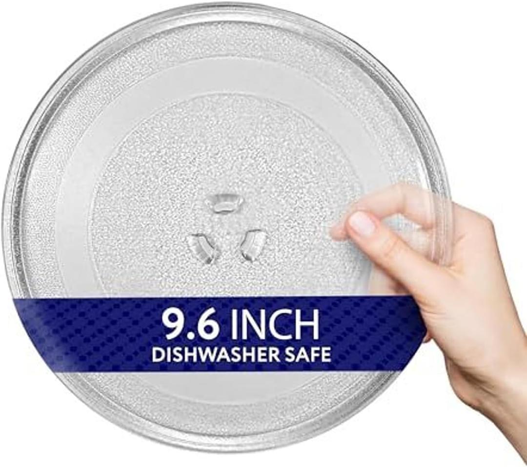 IMPRESA Microwave Glass Plate Replacement - 9.6-Inch Clear Tempered Glass - Compatible with LG, Sears, Kenmore, Emerson & HighPointe - Includes 3-Part Turntable Coupler & Centerpiece