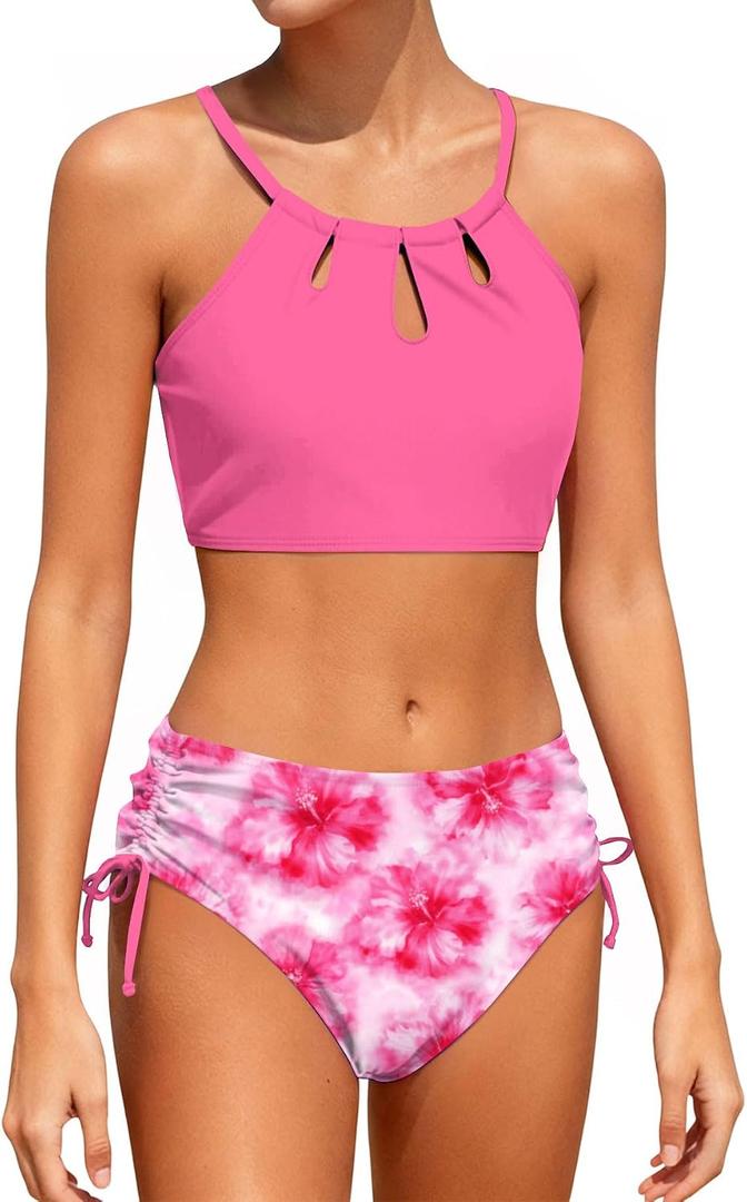 Girls Swimsuit 2 Piece Bathing Suit Tankini Adjustable Straps Cut Out Swimwear Size 9-16Y