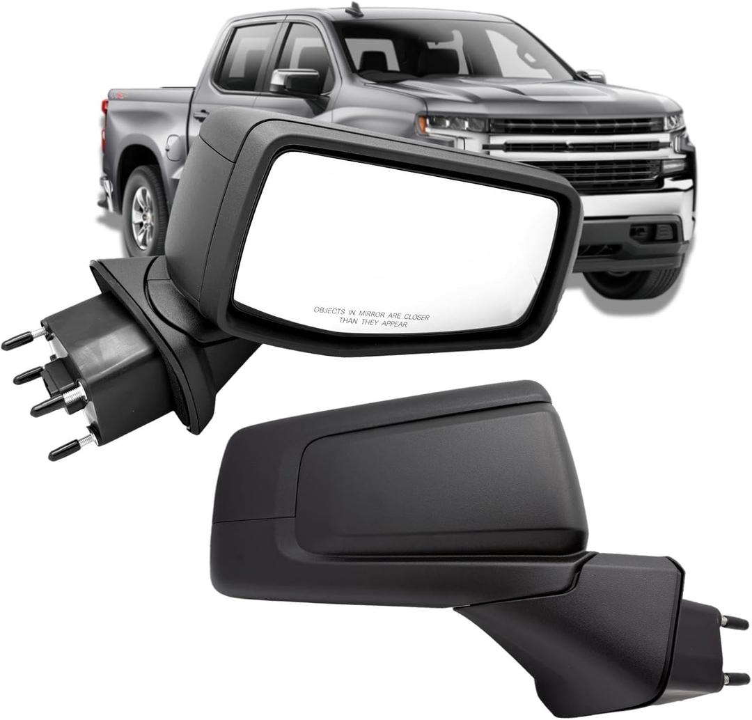 Right Passenger Side Mirror Compatible With 2019-2024 Chevy Silverado 1500 With Heated Power Glass Manual Folding With Temperature Sensor 7-Pins Textured Black