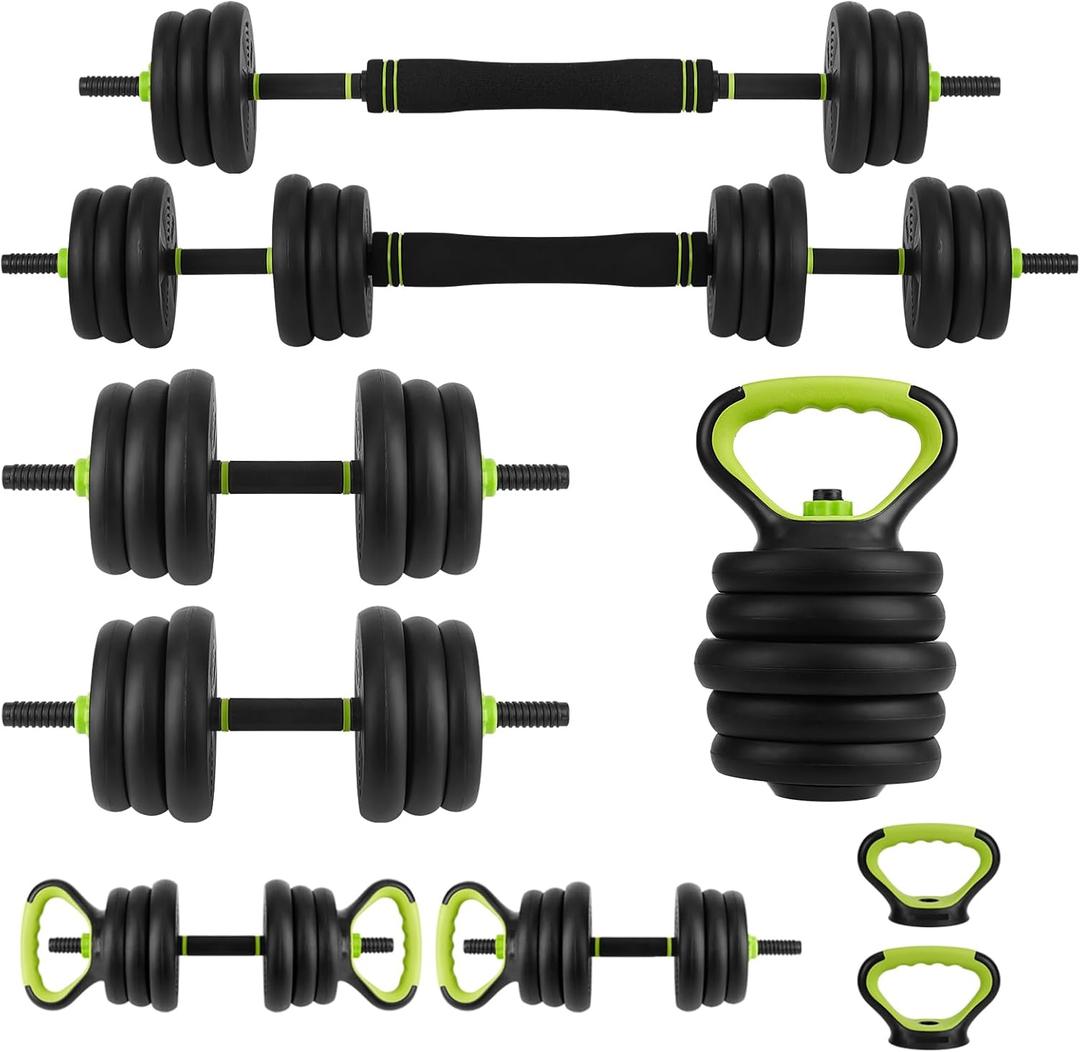 4-In-1 Adjustable Weights Dumbbell Set, Weight Set with Connector Used As Kettlebells, Barbell, Push Up Stand, Fitness Exercise Dumbbell, Free Weight Set for Home Gym (Round Head)