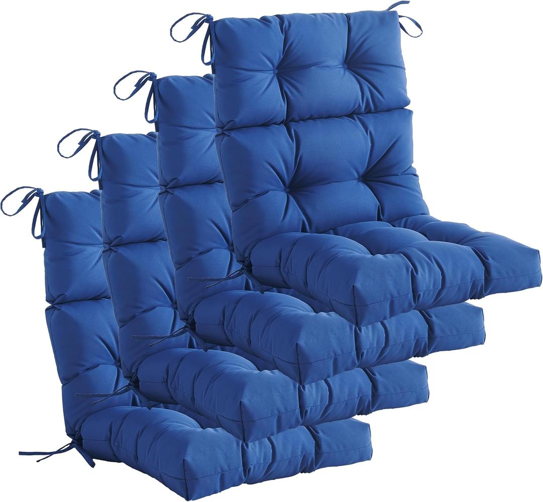 Outdoor Indoor High Back Chair Cushions Set of 4,Waterproof All-Weather Patio Adirondack Rocking Chair Cushions,Seat Back Chair Cushion for Outdoor Furniture with Ties,45x22 Inch, Navy Blue