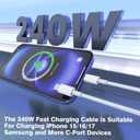 3 x QZIIW USB C to USB C Cable, 3 Pack Type C 240W Fast Charging Cable 3/6/10FT | Type C Android Phone Charger Fast Cable for iPhone 17 16 15 Pro Max Samsung S26 S25 S24 Laptops MacBook iPad Pro/Air etc.