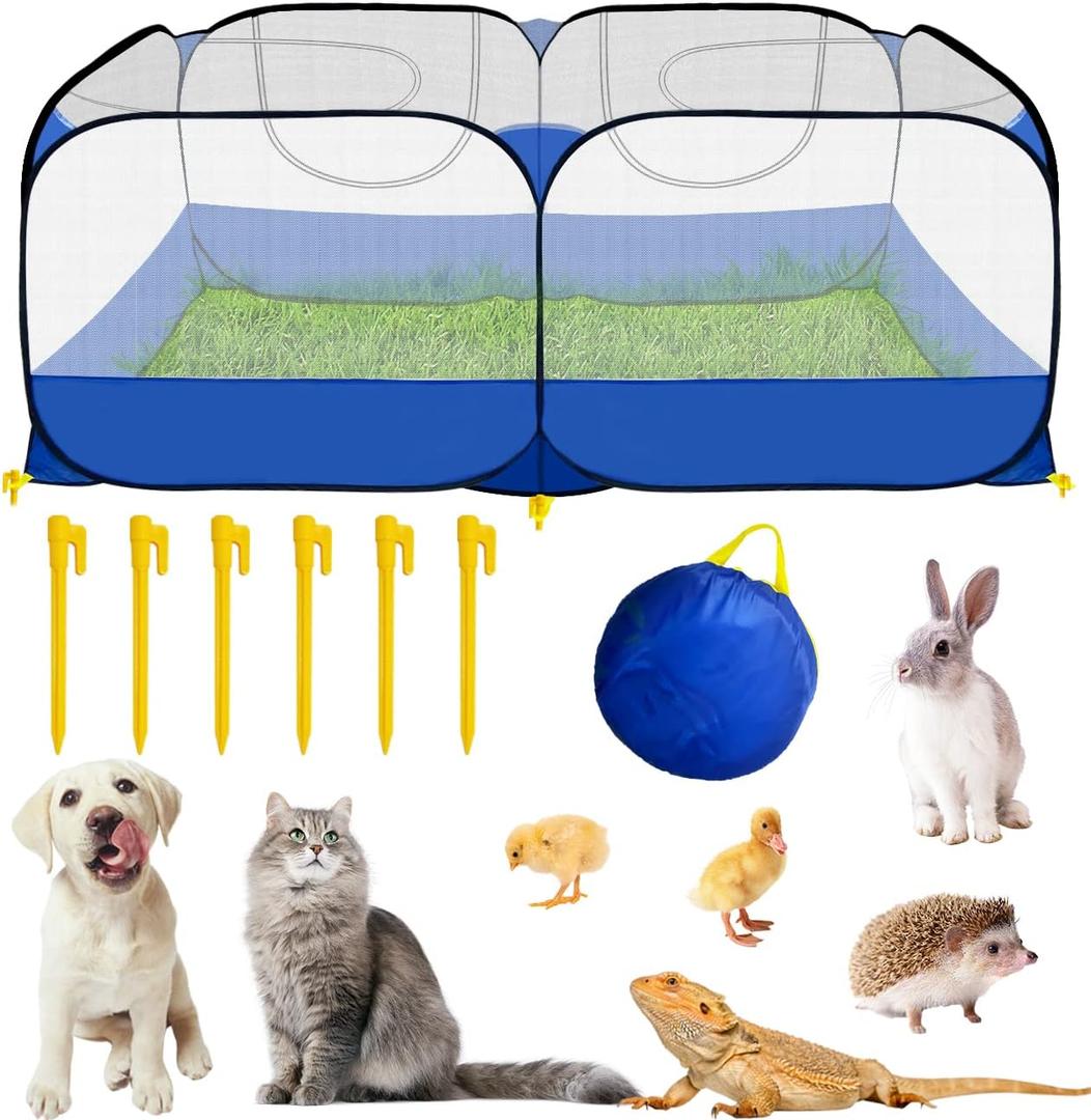 Small Animals Playpen,Reptiles Cage,Chicken Run Coop Chicken Playpen Breathable Transparent Pet Playpen Pop Open Outdoor/Indoor Exercise Fence,Portable Yard Fence (Blue)