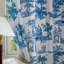 Blue Toile Curtains for Living Room 84 Inch Length 2 Panels Set Linen Toile de Jouy French Country Vintage Victorian Window Curtain Drapes for Bedroom Rod Pocket