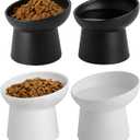 4 Pcs Small Ceramic Raised Cat Bowls, Tilted Elevated Food or Water Bowls, Stress Free, Backflow Prevention, Dishwasher and Microwave Safe, Lead & Cadmium Free(2pc Black + 2pc White)