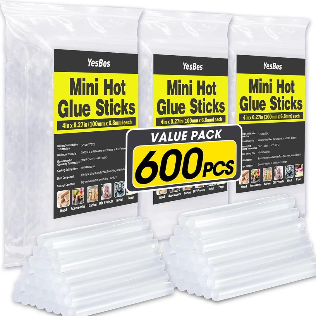600 Pack Mini Hot Glue Sticks, 4" Long x 0.27" Diameter Glue Sticks for Mini Glue Guns, Multipurpose for Wood, Metal, Glass, Plastic, Floral, Fabric, Leather, Foam, Floral