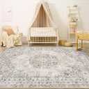 Area Rug 4x6 Vintage Rug: Washable Indoor Medallion Rugs Low Pile Distressed Floor Carpet Retro Accent Rug for Living Room Bedroom Kitchen Dining Table Home Office(Distressed Taupe, 4'x6')