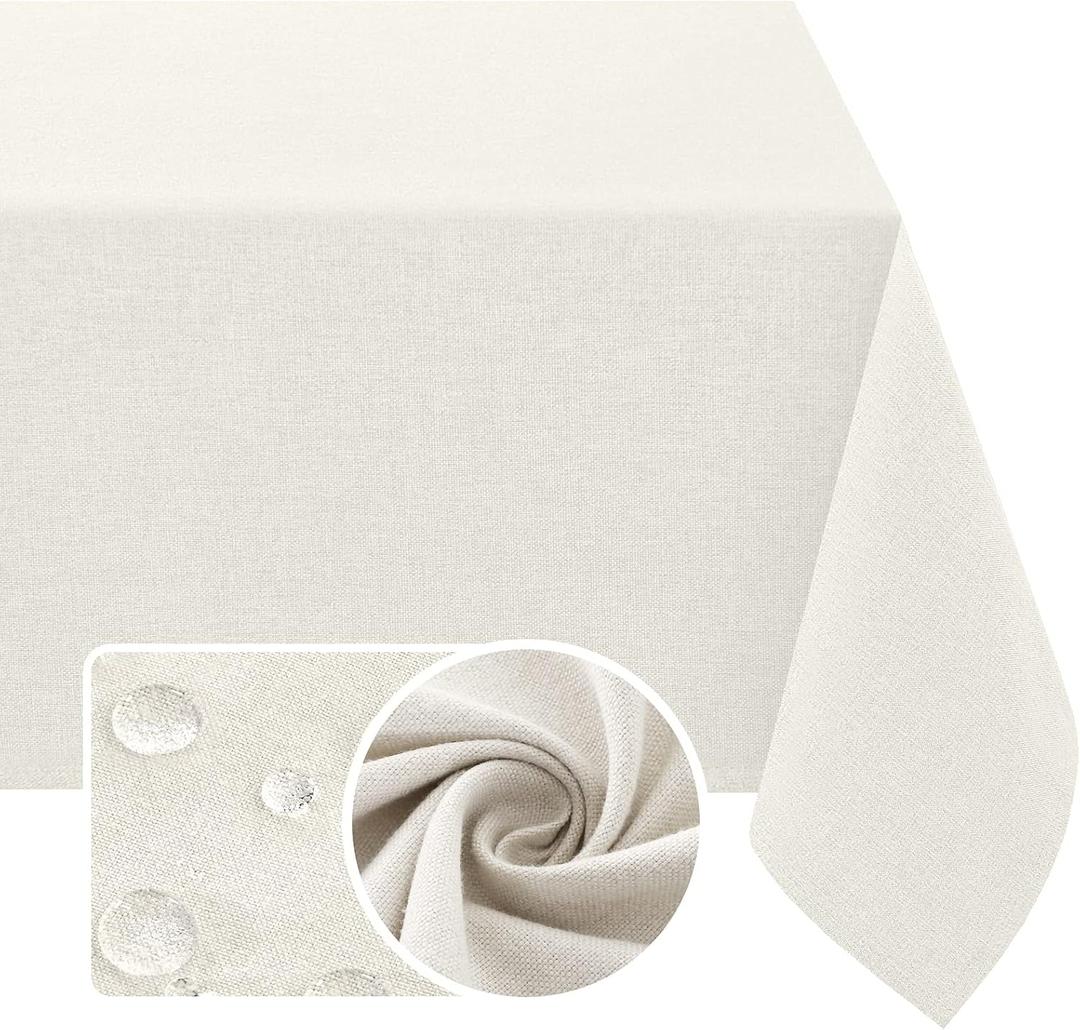 H.VERSAILTEX Linen Textured Tablecloth 60 x 84 Waterproof Decorative Table Cloth Spill-Proof Linen Look Cover for Party Table Extra Soft and Thick Fabric Wrinkle Free, Heather Ivory