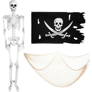 3 Pcs Halloween Skeleton with Pirate Flag and Fish Net, Car Trunk or Treat Decor, Party Favors for Indoor/Outdoor Use 3 Pcs Halloween Skeleton with Pirate Flag and Fish Net, Car Trunk or Treat Decor, Party Favors for Indoor/Outdoor Use