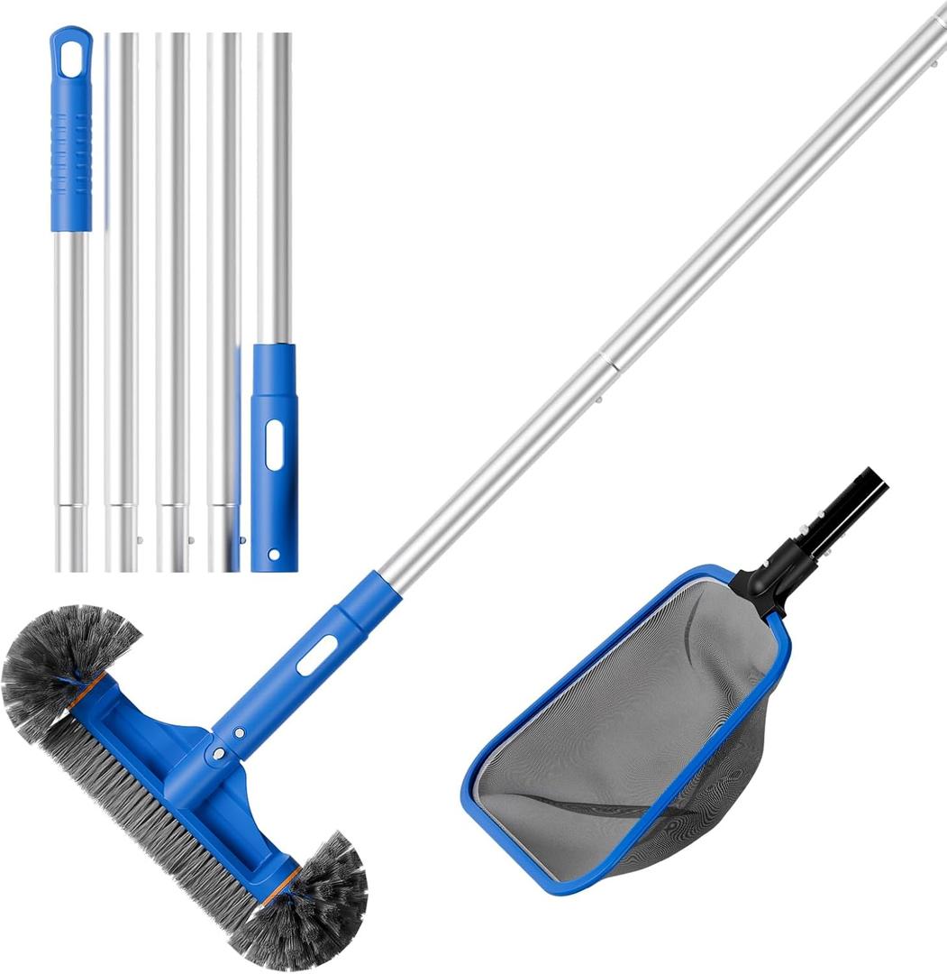Sepetrel Deluxe Swimming Pool Cleaning Kit Including Half-Deep Fine Mesh Pool Leaf Skimmer Net,12" Round Pool Brush Head & 70.5" Pole, for Above Ground Pools,Ponds,Spas,Hot Tubs