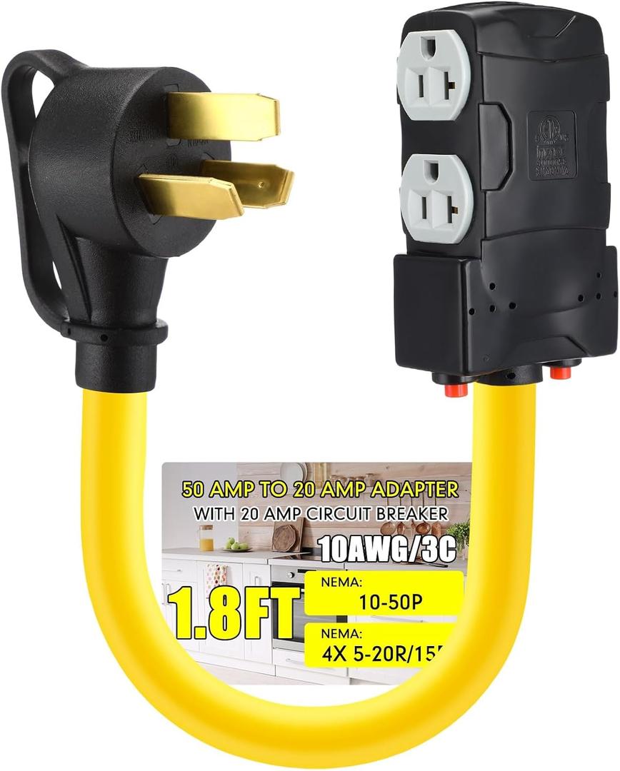 220 to 110 Adapter Compatible with NEMA 10-50P to 4X 5-20R/15R with 20 Amp Circuit Breaker, 220/250V Electrical Stove/Range/Oven Male Plug Gas 110/125V Power Convert Adapter (1.8 ft)
