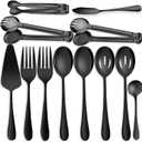 12 PCS Stainless Steel Serving Utensils - Large and Slotted Spoons, Forks, Tongs Bundle, Perfect for Buffet Catering and Parties, Black