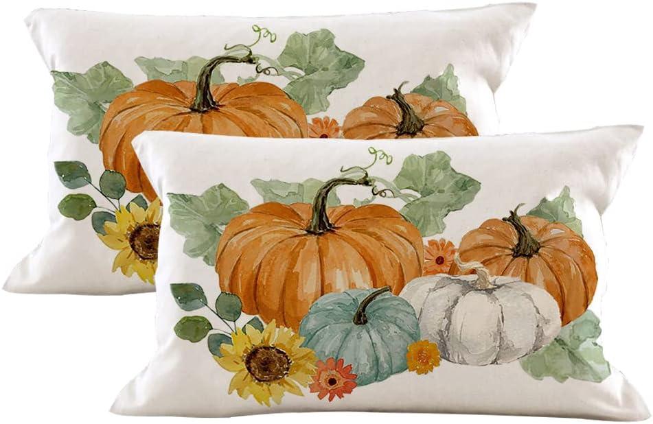 AOFANGGO Set of 2 Fall Pillow Covers Autumn Decorative Throw Pillow Cases 12x20 Inch Pumpkins & Sunflowers Cushion Covers Lumbar Pillows,Faux Linen,Thanksgiving,Home Dcor AOFANGGO Set of 2 Fall Pillow Covers Autumn Decorative Throw Pillow Cases 12x20 Inch Pumpkins & Sunflowers Cushion Covers Lumbar Pillows,Faux Linen,Thanksgiving,Home Dcor