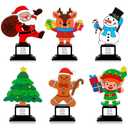 Cinnvoice 12 Pcs Christmas Trophy Set 4.7 Inch Wooden Trophy Award with Customized Stickers DIY Santa Claus Awards for Christmas Decoration Fun Party Favors Ornament, 6 Styles (Multicolor)