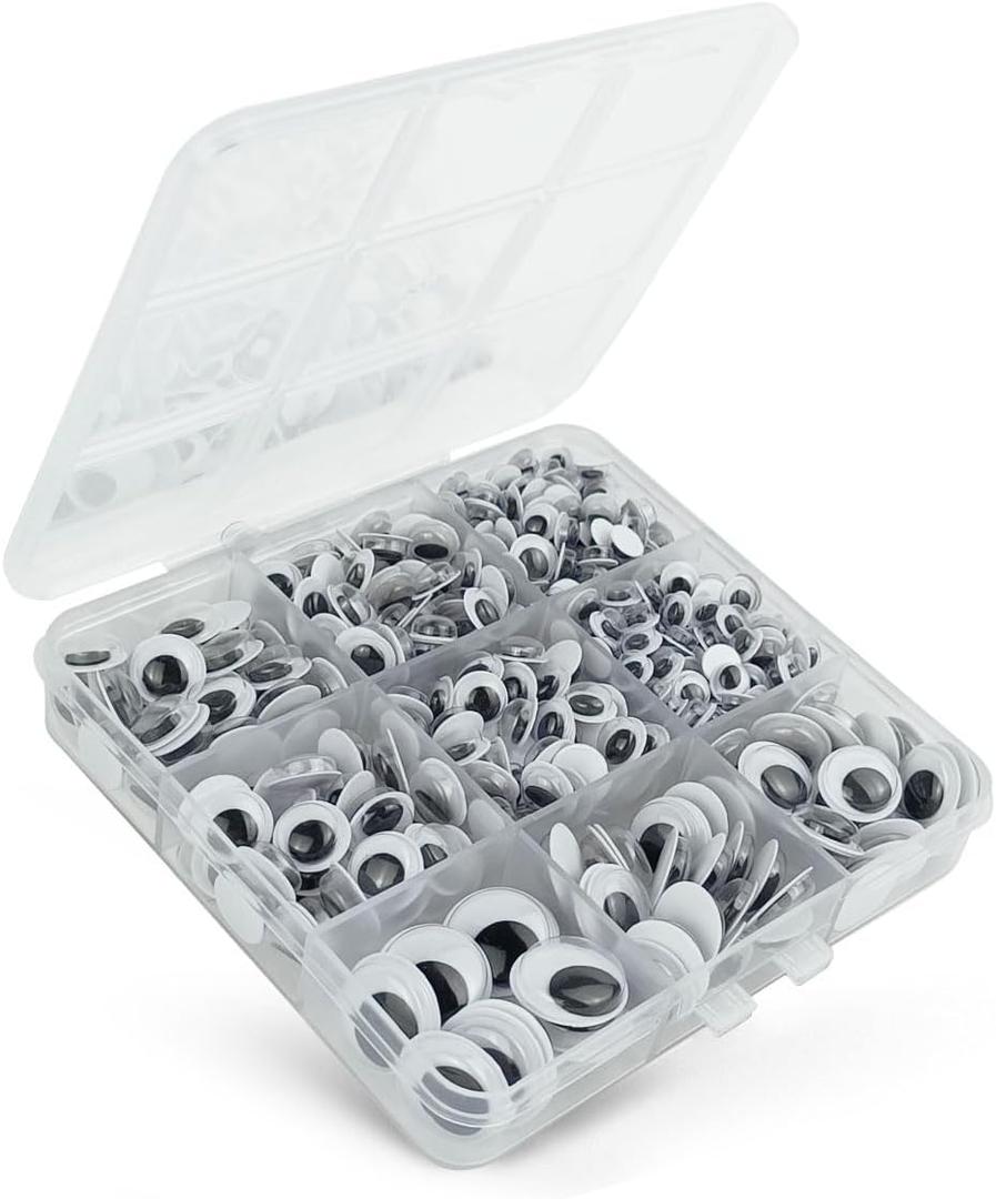 520 Pcs Wiggle Googly Eyes with Self-Adhesive, 6mm 8mm 10 mm 12mm 15mm Mixed Packaging (Black and White)