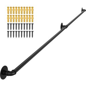 OUSHENG Stair Railing Indoor Hand Rails for Outdoor Steps, Industrial Pipe Handrail Metal Iron Handle Support for Wall Mount Staircase Porch, Vintage Farmhouse Style, 8ft
