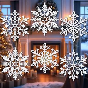 24Pcs Large White Snowflake Ornaments, 12''Big Plastic Christmas Ornaments, Hanging Snowflake Decorations for Christmas Tree Decorations Winter Decoration Indoor Outdoor Holiday Decor Craft Snowflakes
