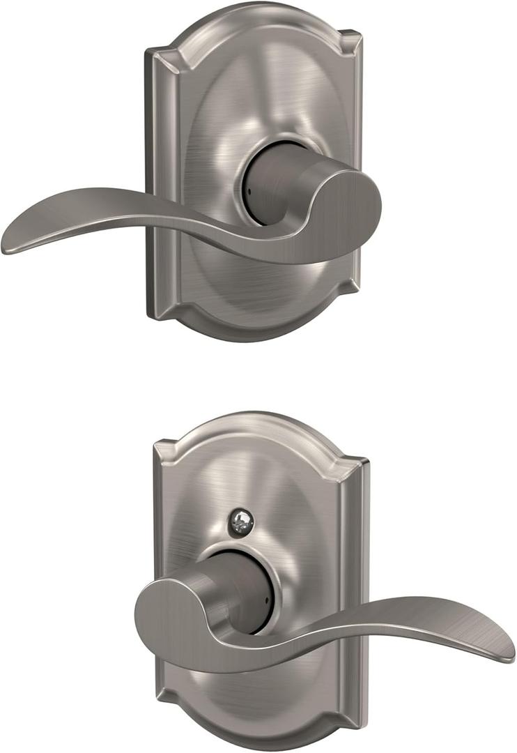Schlage F10 ACC 619 CAM Accent Door Lever with Camelot Trim, Hall & Closet Passage Lock, Satin Nickel