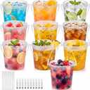 Willinglong 10 Set 32oz Clear Plastic Drink Buckets Rum Buckets for Drink with Straws, Lids and Beverage Syringes Reusable Iced Coffee Cups for Rum Wine Beer Cocktail Beverage Lemonades