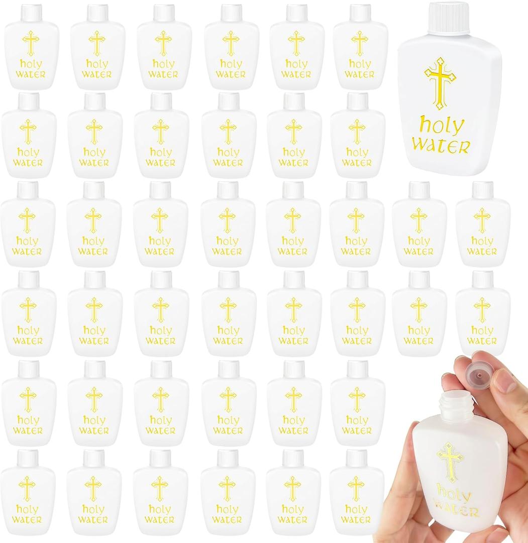 40 Pcs Holy Water Bottles Bulk, 2oz Small Holy Water Bottle Plastic Holy Water Empty Containers Reusable for Catholic, Church, Baptism, First Communion Gift, Daily Prayer & Blessing