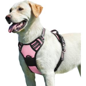 Eagloo Dog Harness for Large Dogs, No Pull Service Vest with Reflective Strips and Control Handle, Adjustable and Comfortable for Walking, No Choke Pet Harness with 2 Metal Rings, Pink, L