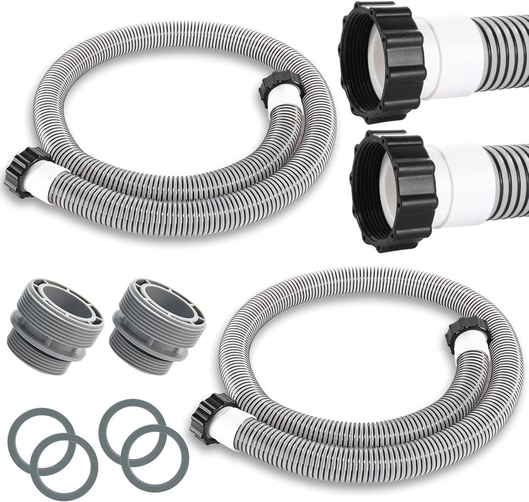 2 Pack 2026 Upgrade EVA Pool Hose with 40mm Hose to 1 1/2 Inch Inlet/Outlet Adapter Conversions for Above Ground Pools 6ft Long Swimming Pools Replacement Filter Hoses for Pool Pumps (Black)