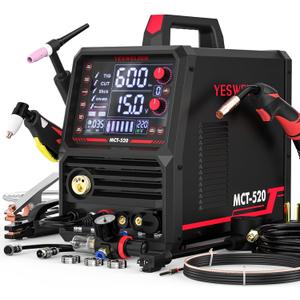 YESWELDER MCT-520 Welders Combo and Plasma Cutter, 6-In-1 MIG/Flux Core/CUT/TIG/Stick/Aluminum MIG, 200A MIG TIG Stick & 50A CUT, 110/220V Dual Voltage Multifunctional Welding Machine YESWELDER MCT-520 Welders Combo and Plasma Cutter, 6-In-1 MIG/Flux Core/CUT/TIG/Stick/Aluminum MIG, 200A MIG TIG Stick & 50A CUT, 110/220V Dual Voltage Multifunctional Welding Machine