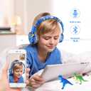 QearFun Cool Dinosaur Bluetooth Headphones, 85dB Safe Volume Limit, Wireless & 3.5mm Wired Headset with Mic, Bluetooth 5.2, Fast Charging, Foldable,for School, Tablet, Travel, Airplane