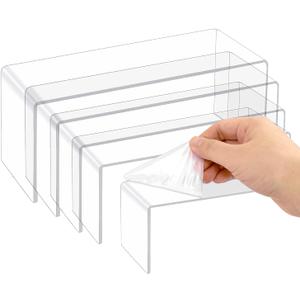 Thyores 5 Pcs Large Acrylic Risers, Clear Display Showcase Collectibles Display Shelf, Retail Desktop Display Cupcake Stand Dessert Stand