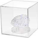 3 Pegs Round Display Easel Stands with Transparent Acrylic Box, Multiple Decoration Storage Case, Small Items Stands for Displaying Collectible Stone Rock Mineral Geodes (Medium-4x4x4in, 1Pcs)