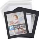 Somime 10 Pack Black Picture Frame 11x14 Mat Board,White Core Bevel Cut Mats 8.5x11, Whole Frame Mat Kit Includes 10 Picture Photo Mattes & 10 Backings & 10 Krystal Sleeve Bags