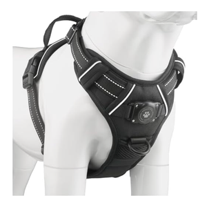 Waterproof AirTag Dog Harness, No-Pull Dog Harness with Airtag Holder, Reflective Adjustable Dog Vest Harness with Apple Air Tag Case, Material- Durable Harness for Dogs (Black, L)