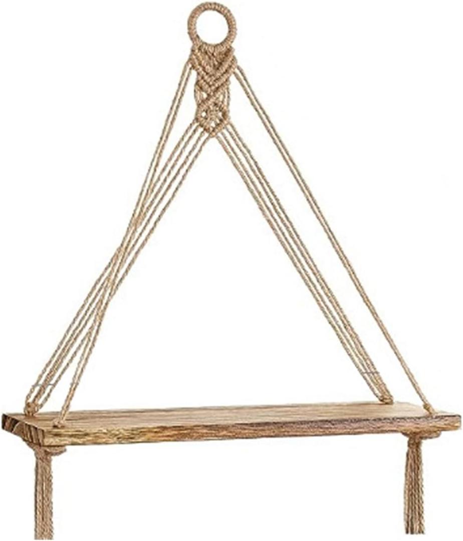 Macrame Rope Triangle Shelf Wooden Wall Hanging Shelves Macrame Hanging Shelf Farmhouse Rustic Modern Plant Aesthetic for Room Nursery Bathroom Living Room College Dorm Room (1 Pcs)