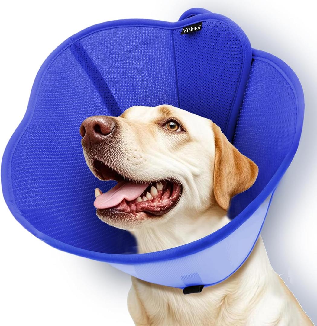 Upgraded Dog Cone Collar for Large Medium Dogs, Soft Dog Cone with Double-Layer Design, Adjustable Pet Recovery Collar for Dogs After Surgery, Elizabethan Collar (M, Blue) (M (Neck: 13.4-15.2"))