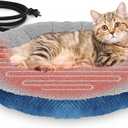 Heated Cat Beds for Indoor Cats Warming Cat Beds Super Soft Machine Washable Thermo Kitty Electric Heating Bed 19 Inches Round (Grey-Blue)