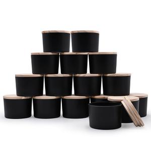 SHOWIN Thick Candle Jars for Making Candles 16 Pcs, 4 OZ Empty Jars with Wood Lids for Candle Making, Sample Container - Dishwasher Safe,Matte Black