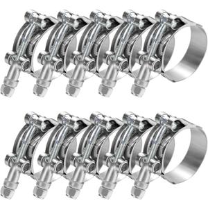10Pack 304 Stainless Steel T Bolt Hose Clamp 36-44mm for 1.25" Hose ID, Heavy Duty Turbo Radiator Coolant Fuel Line Pipe Clamp Kit