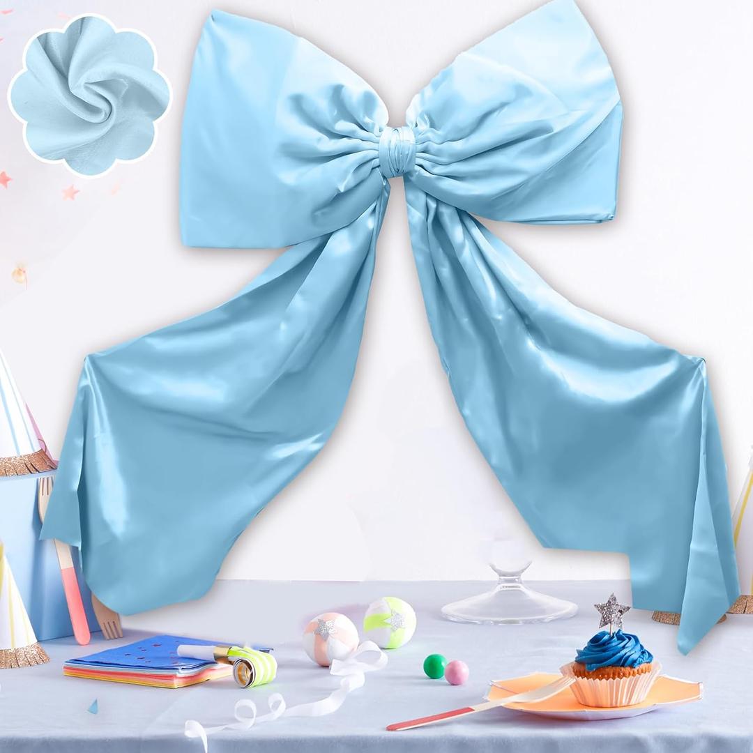Giant Blue Bow Wall Decor - 24x48 Inch Large Ribbon Garland for Christmas Tree Topper, Wedding Backdrop, Birthday Party, Elegant Coquette Room Decoration