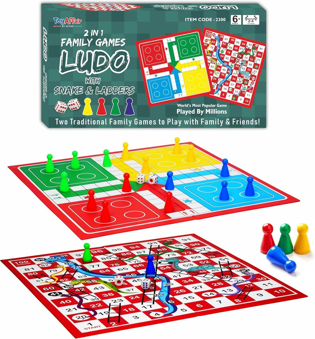 Ankit Toys & Games Ludo & Snakes and Ladders Board Game Set Classic 2in1 Family Fun for Kids and Adults (Standard Edition)